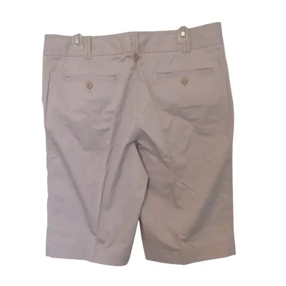 TALBOTS Womens Size 12 Khaki Beige Cotton Blend Flat Front Bermuda Shorts NWT - Picture 2 of 10